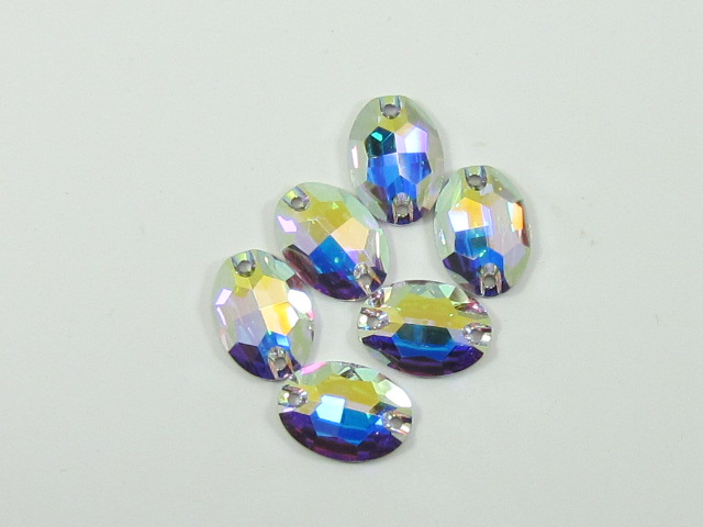 6pcs. OVAL 16x11mm CRYSTAL AB SEW ON European Rhinestones